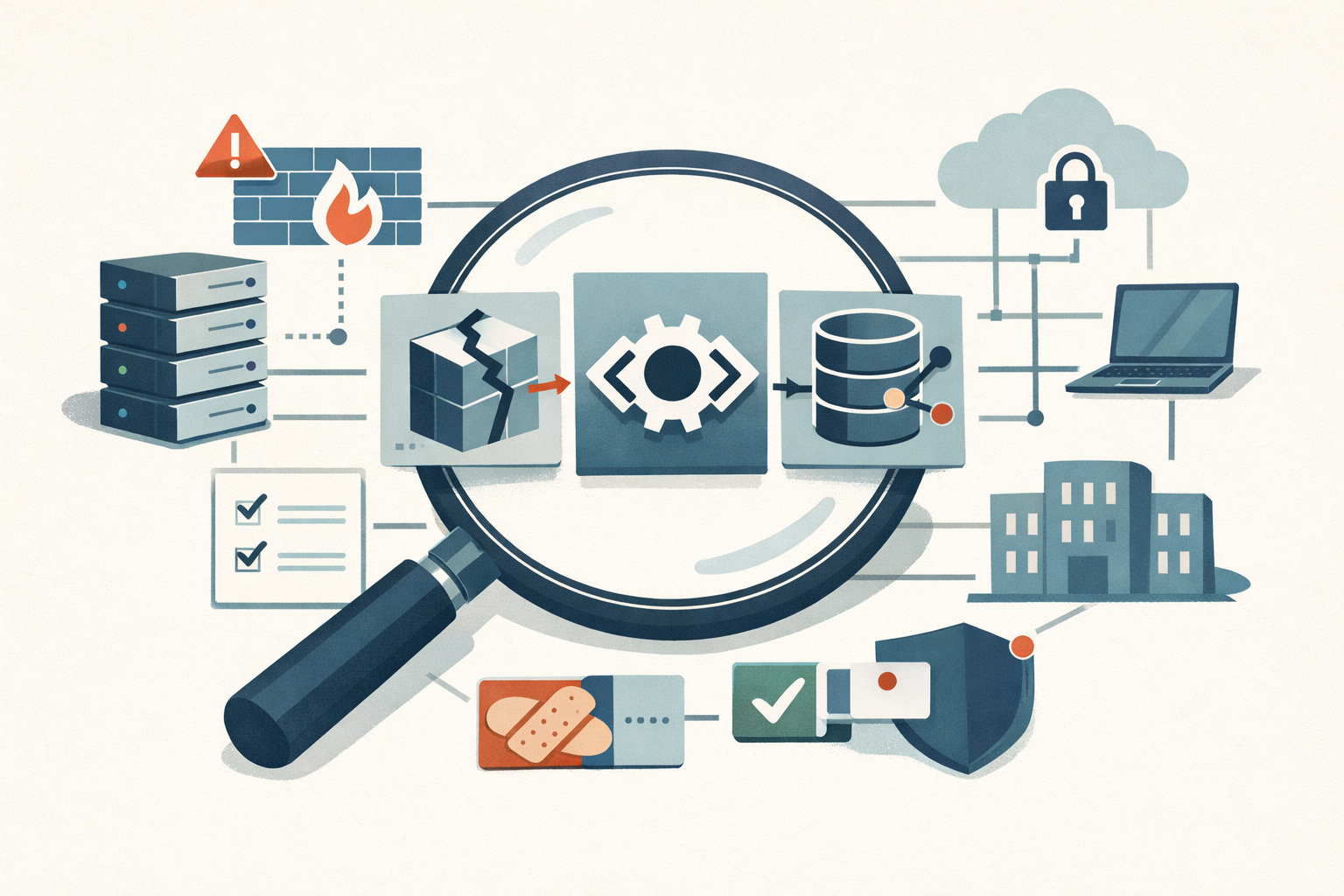 A government building map layer with an unpatched server icon at the center
